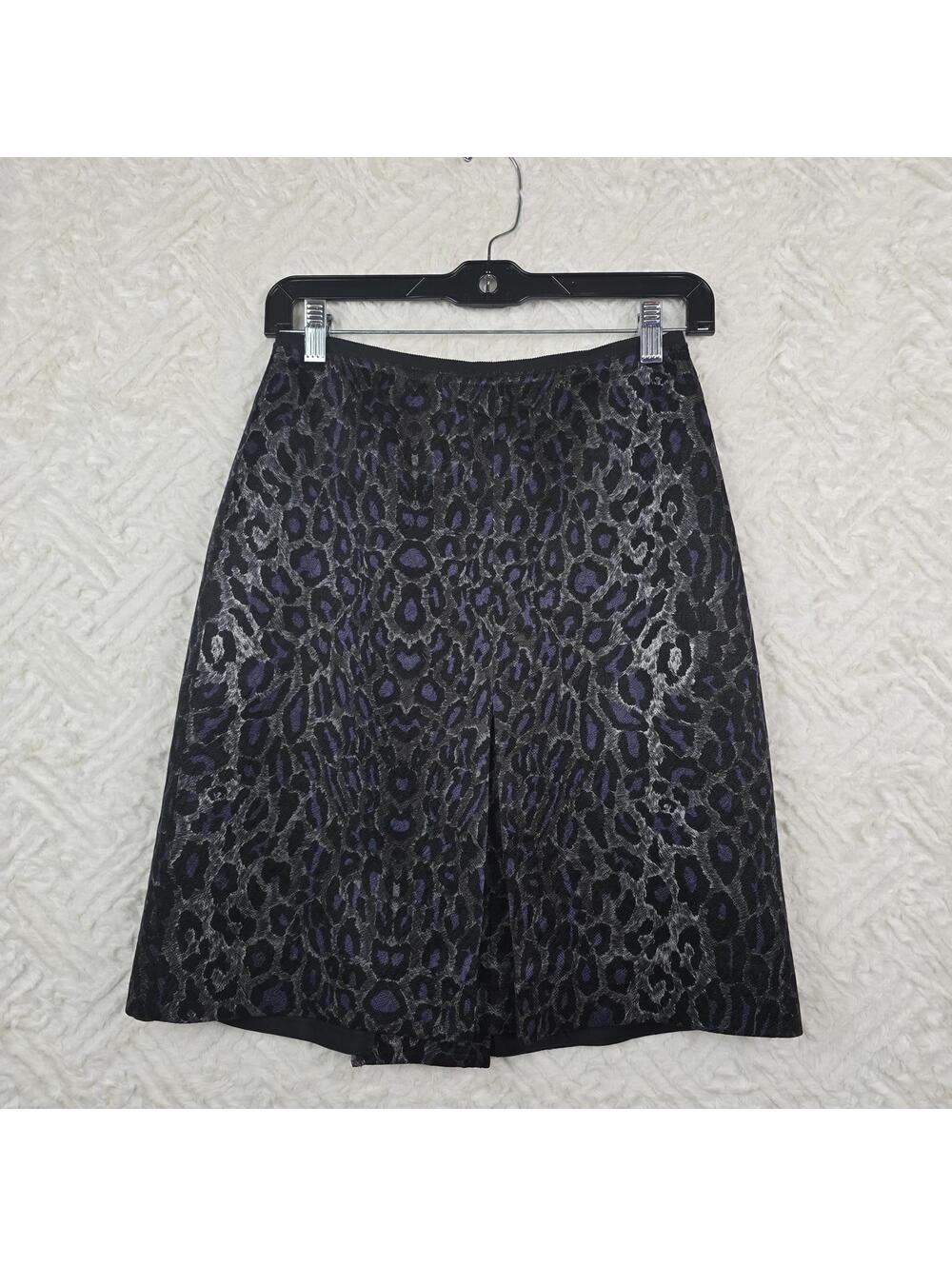 BCBGMAXAZRIA Metallic Animal Print A Line Skirt Black Blue Silver Size 0 - Picture 2 of 8